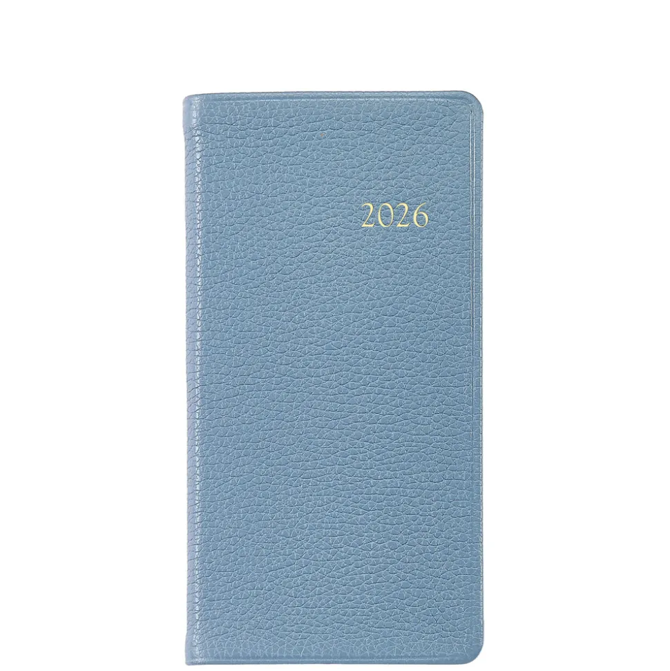 2026 6" Pocket Datebook in Slate Blue Pebble Grain Leather