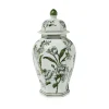 14" Primrose Lotus Green & White Chinoiserie Temple Jar with Lid