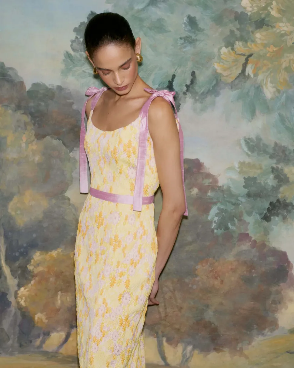 Acacia Belted Daisy Brocade Corset Dress