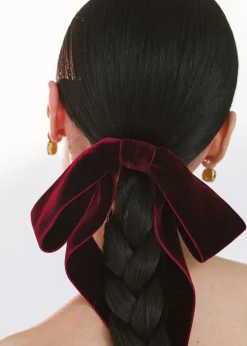 Adley Velvet Bow Barrette in Pinot