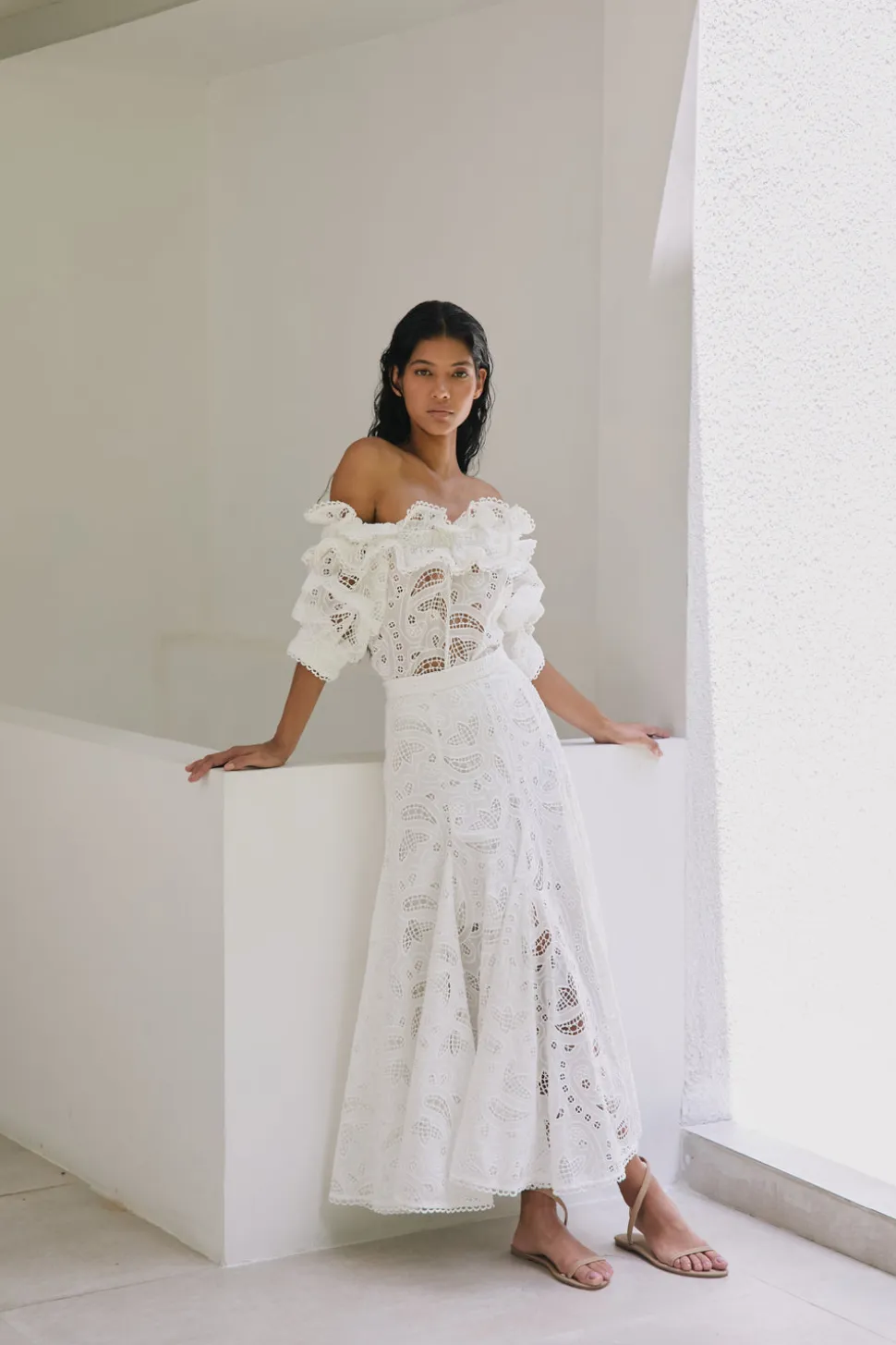 Agave Top In White Eyelet