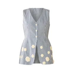 Alexa Top in Navy Gingham with Cream Crochet Applique