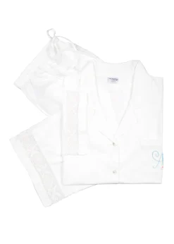Alison Short Sleeve White Cotton Pajama Pant Set