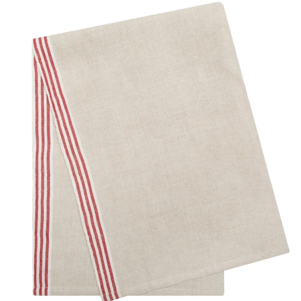Alsace Natural Tea Towels in Natural & Red, Set of 2