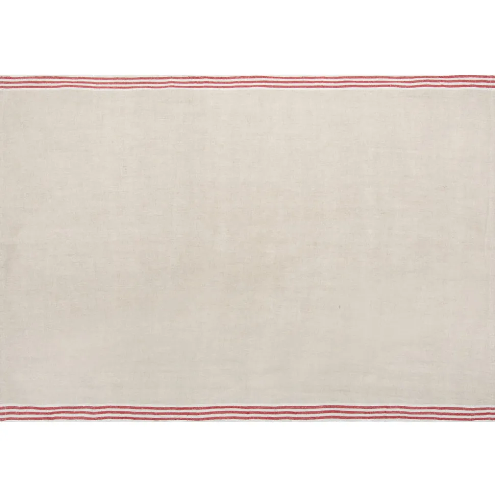 Alsace Natural Tea Towels in Natural & Red, Set of 2