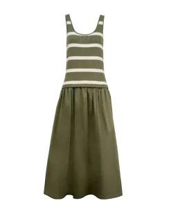 Amber Dress in Fern & Cream Stripe