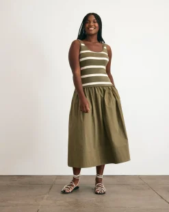 Amber Dress in Fern & Cream Stripe