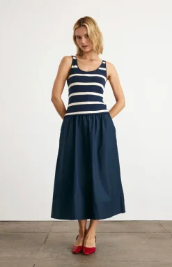 Amber Dress in Maritime Blue & Cream Stripe