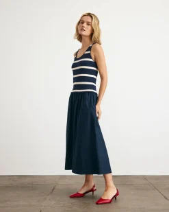 Amber Dress in Maritime Blue & Cream Stripe