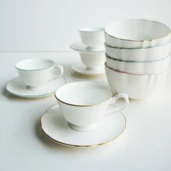 Amelie Brushed Gold Set of 2, Espresso Cups & Saucers