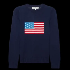 American Flag Crewneck Sweater in Navy