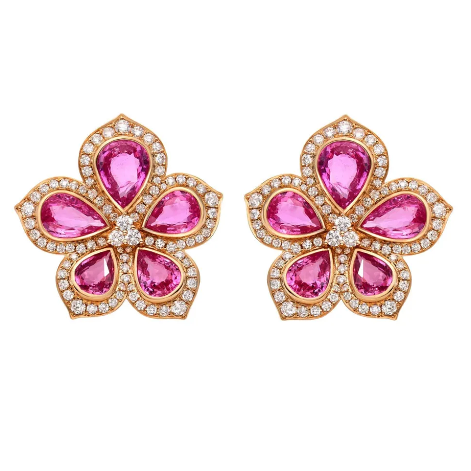 Amore Pink Sapphire Flower Earrings