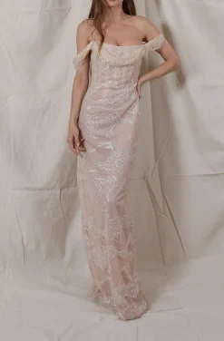 Anahita Embroidered Crystal Gown in Nude