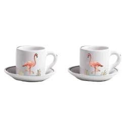 Animaux de la Savane Pair of Espresso Cups & Saucers, Flamingo