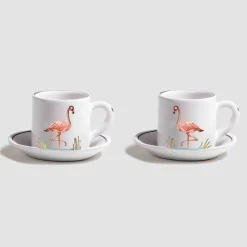 Animaux de la Savane Pair of Espresso Cups & Saucers, Flamingo