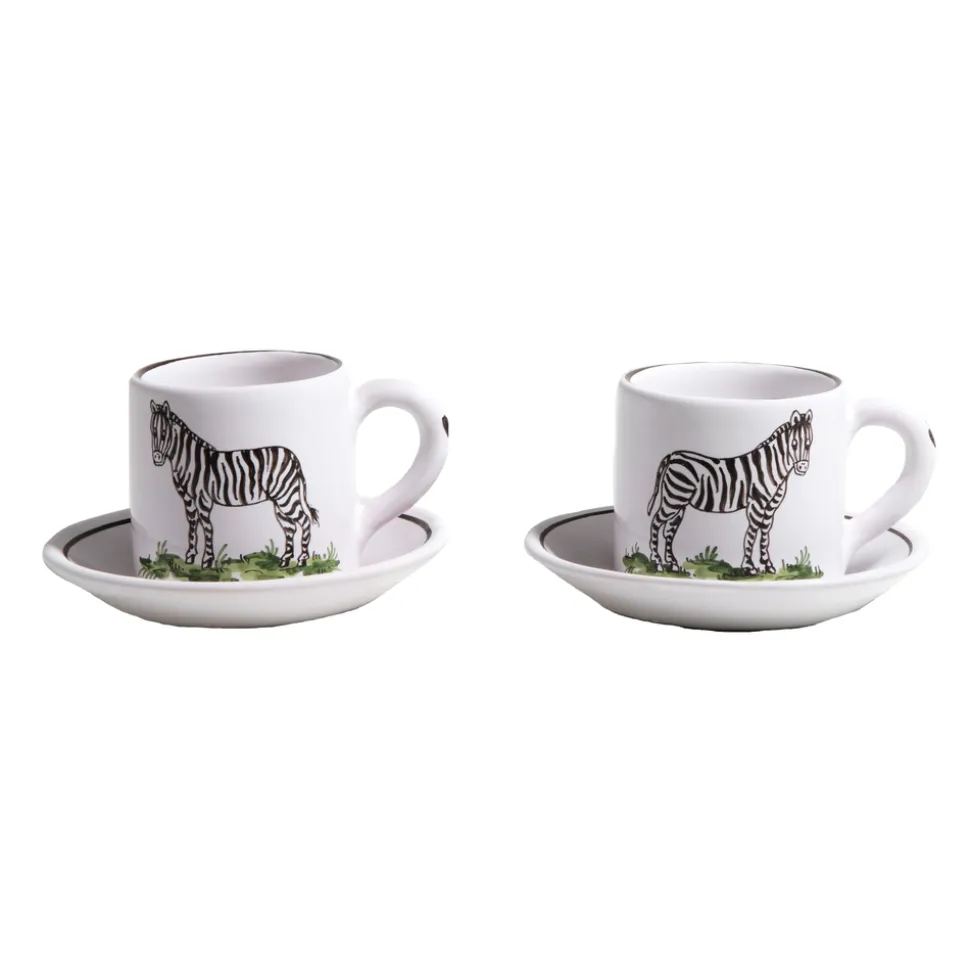 Animaux de la Savane Pair of Espresso Cups & Saucers, Zebra
