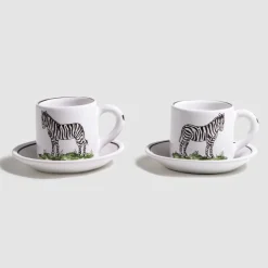 Animaux de la Savane Pair of Espresso Cups & Saucers, Zebra