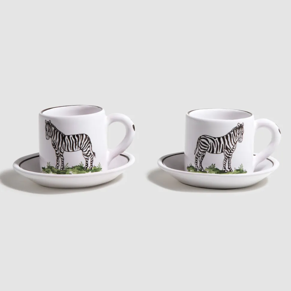 Animaux de la Savane Pair of Espresso Cups & Saucers, Zebra
