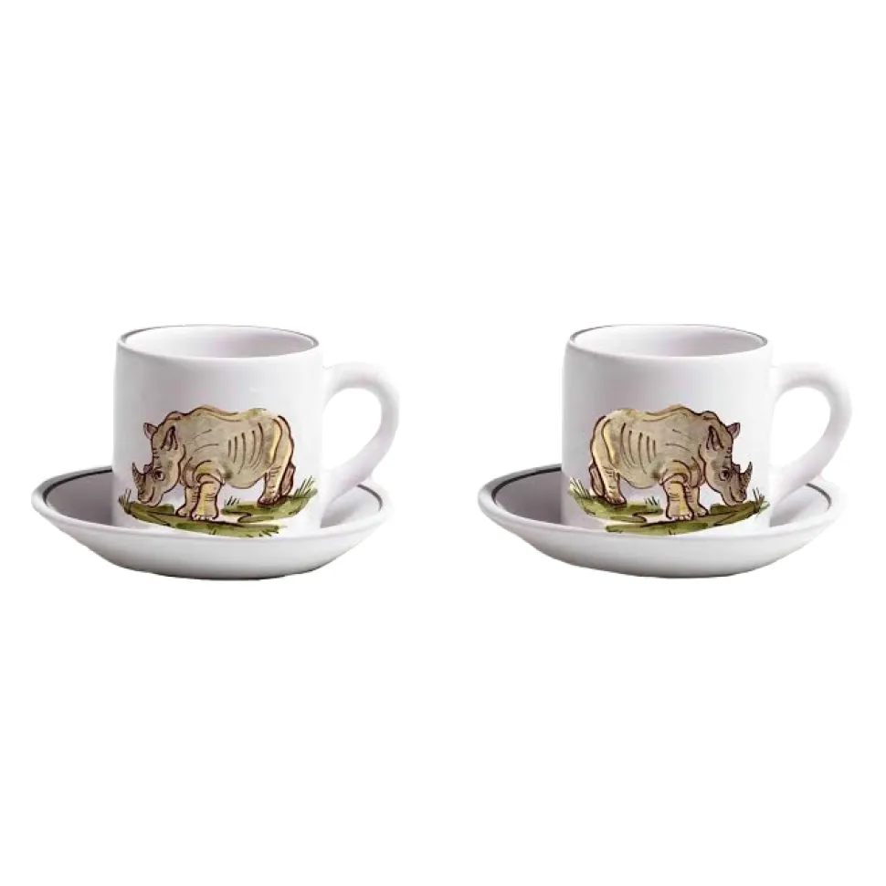 Animaux de la Savane Pair of Espresso Cups & Saucers, Rhino