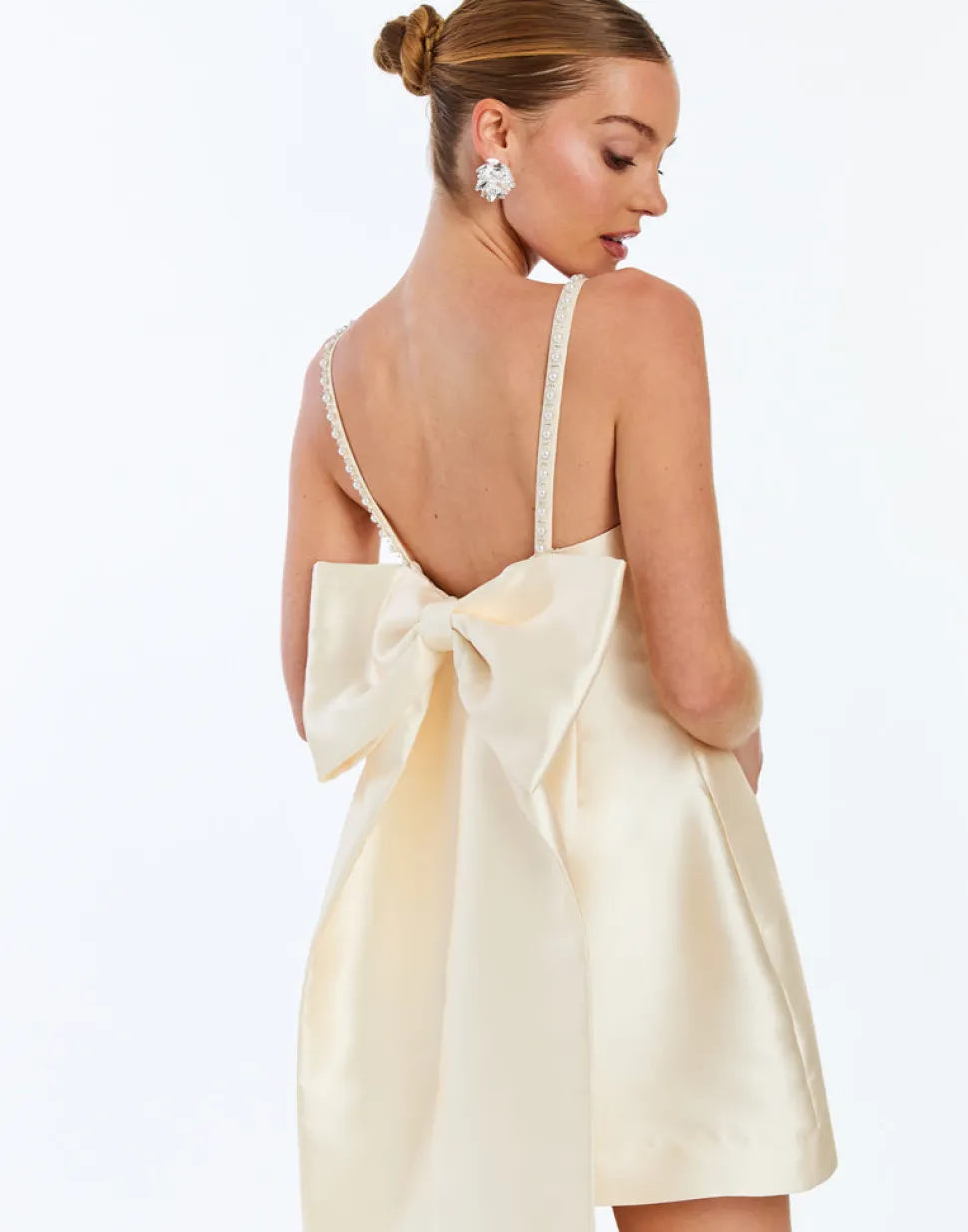 Aniston Convertible Bow Mini Dress in Ivory