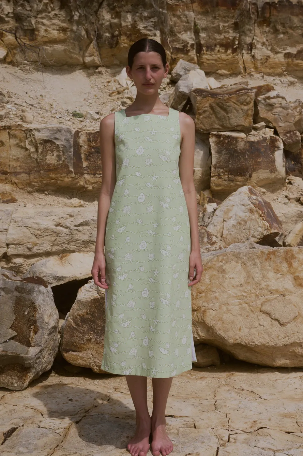 Ankle-Length Shift Dress in Lime Shell