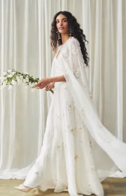 Anne Cape in Ivory with Wildflower Clusters