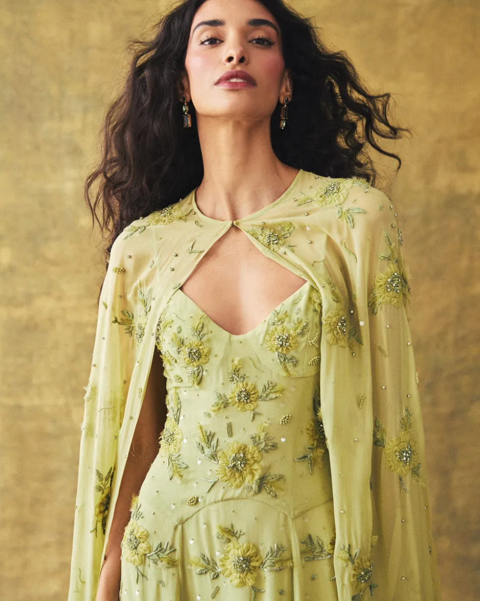 Anne Cape in Tarragon with Wildflower Clusters