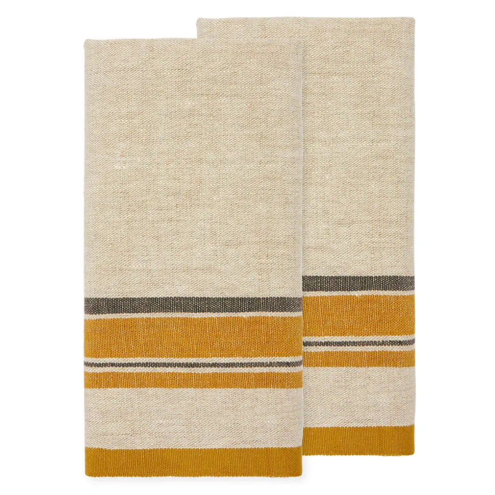 Antibes Tea Towels in Natural & Mustard, Set of 2