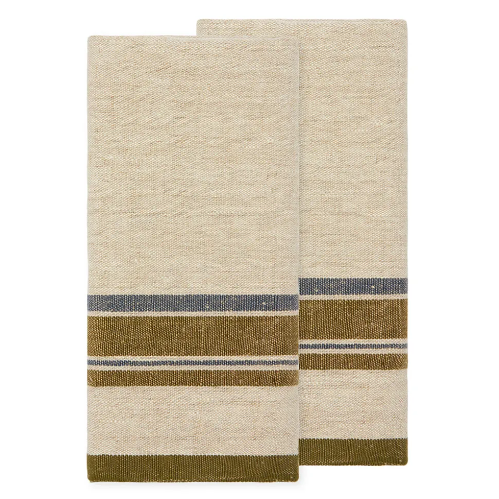 Antibes Tea Towels in Natural & Green, Set of 2