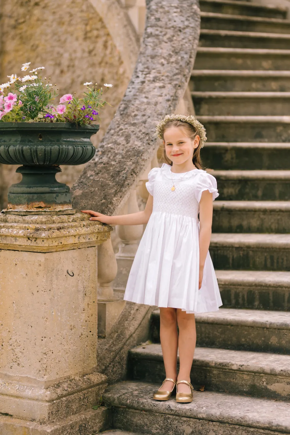 Antoinette Ceremony White Smocked Girl Dress