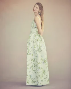 Antoinette Dress in Celadon Bloom Silk Faille