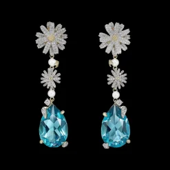 Aqua Daisy Drop Earrings