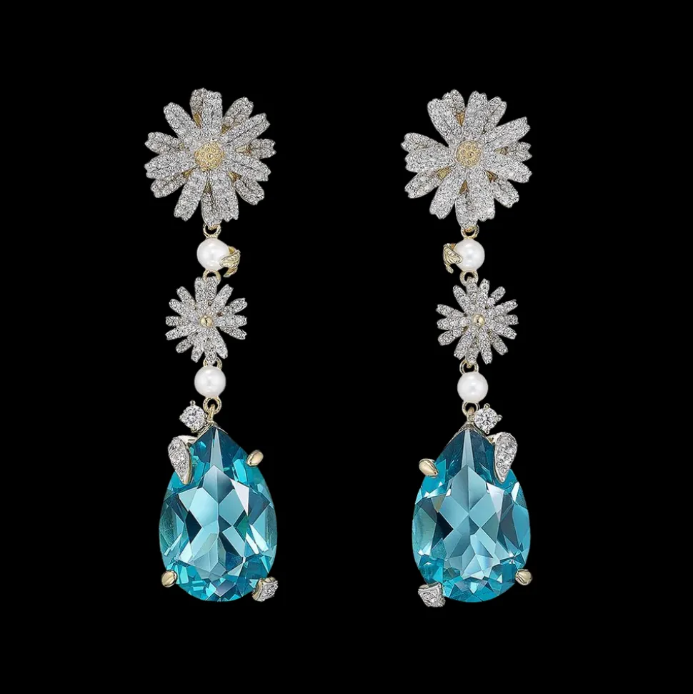 Aqua Daisy Drop Earrings