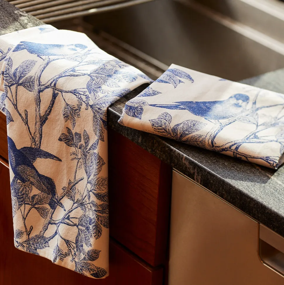 Arbor Birds Blue Kitchen Towels, Set of 2