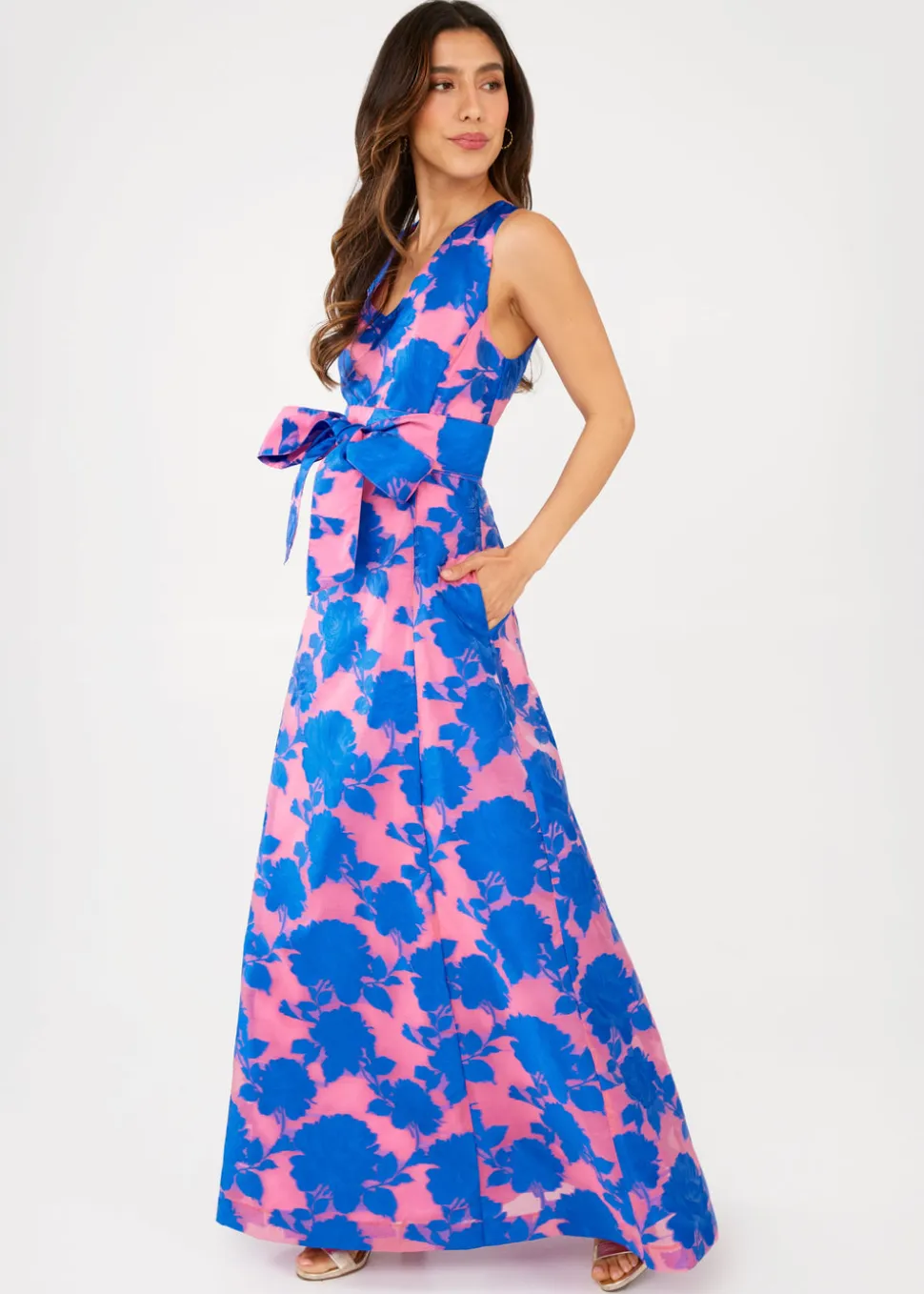 Arden Gown in Pink and Blue Tea Rose Organza