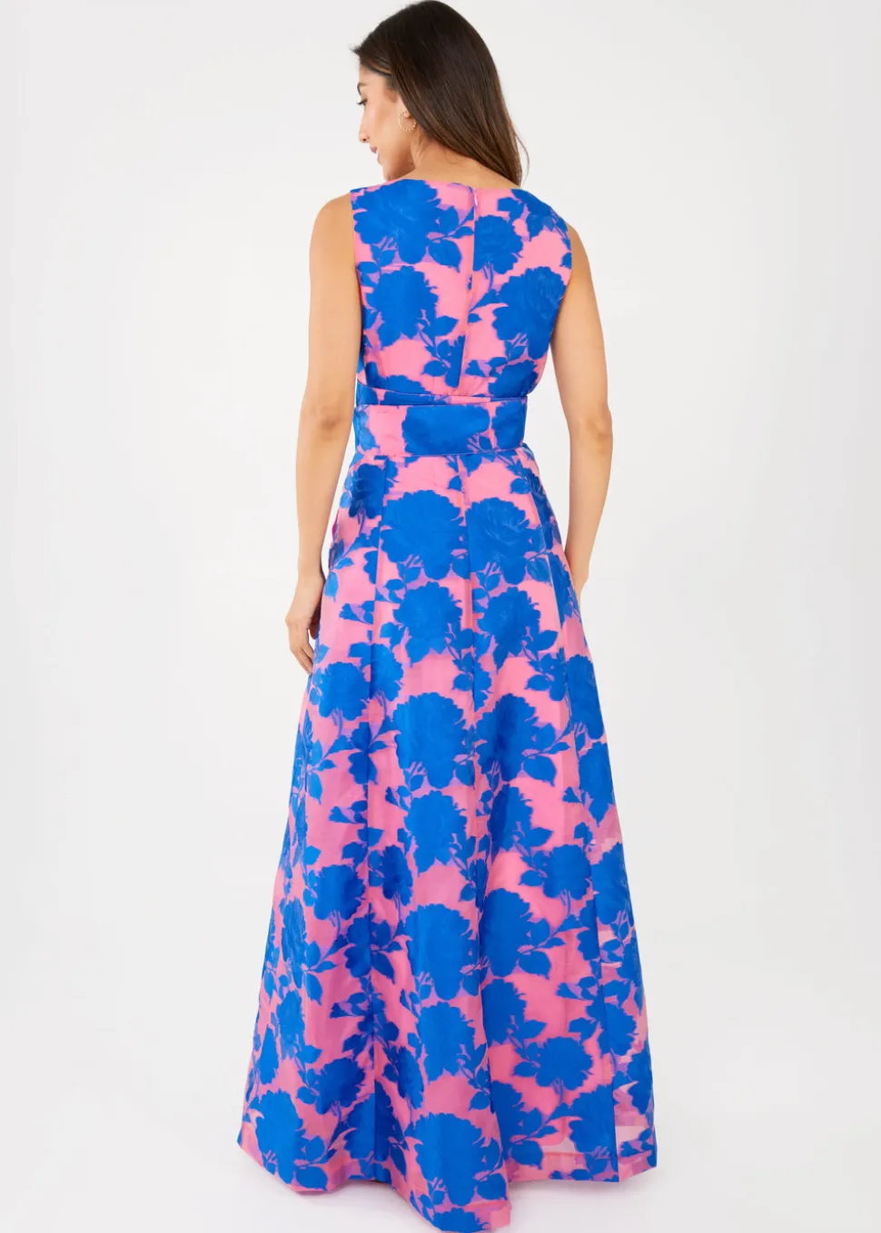 Arden Gown in Pink and Blue Tea Rose Organza