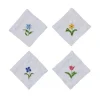 Assorted Flower & Inch Worm Linen Cocktail Napkins, Set of 4