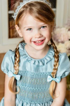 Astrid Blue Silk Smocked Girl Dress