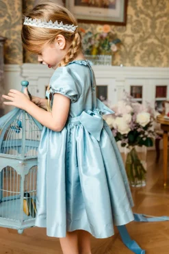 Astrid Blue Silk Smocked Girl Dress