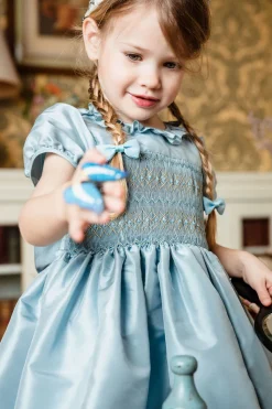 Astrid Blue Silk Smocked Girl Dress
