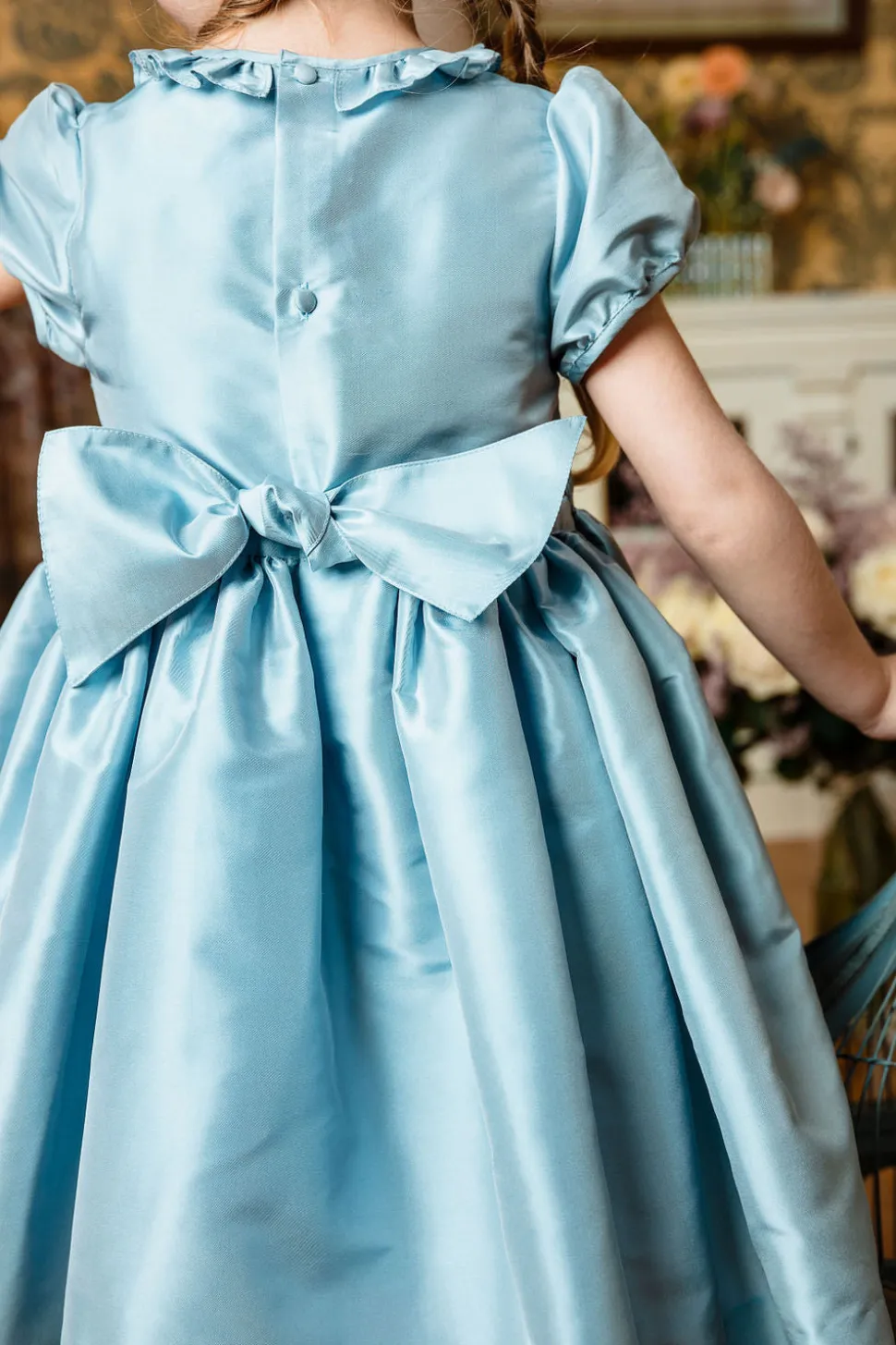 Astrid Blue Silk Smocked Girl Dress