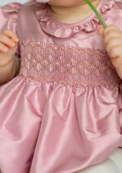 Astrid Pink Silk Smocked Baby Bubble
