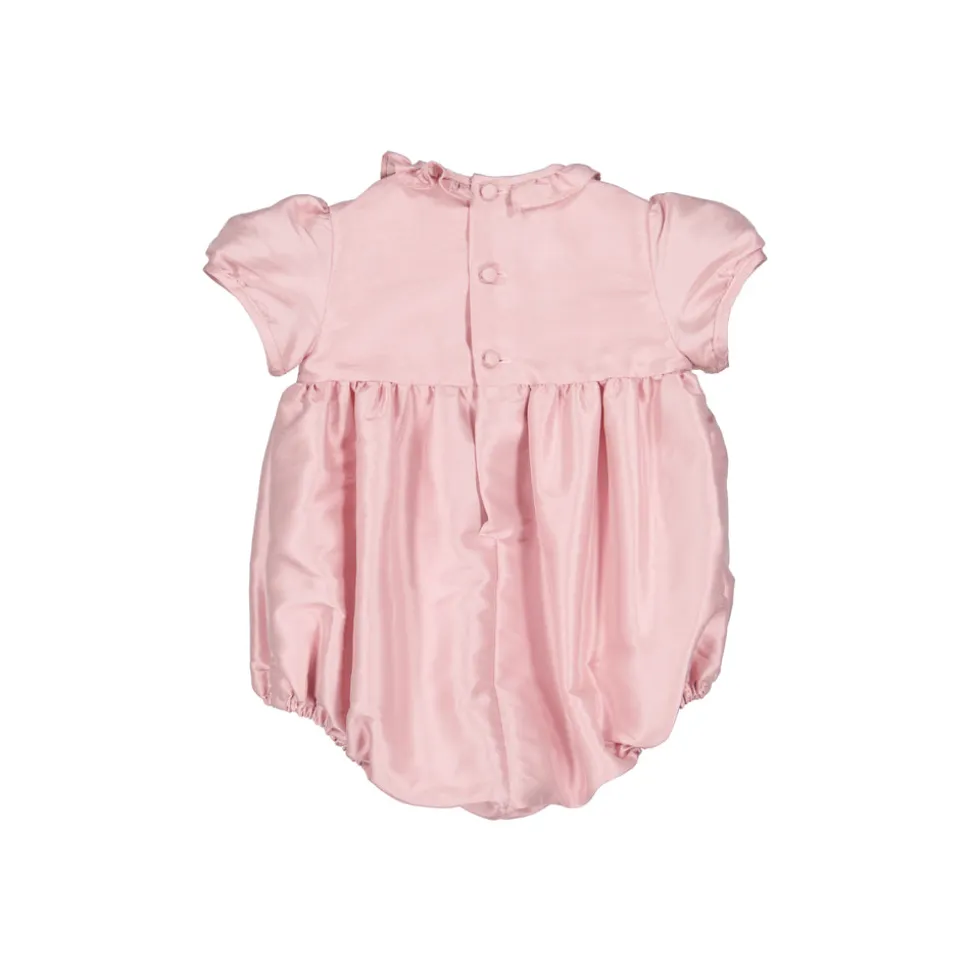 Astrid Pink Silk Smocked Baby Bubble