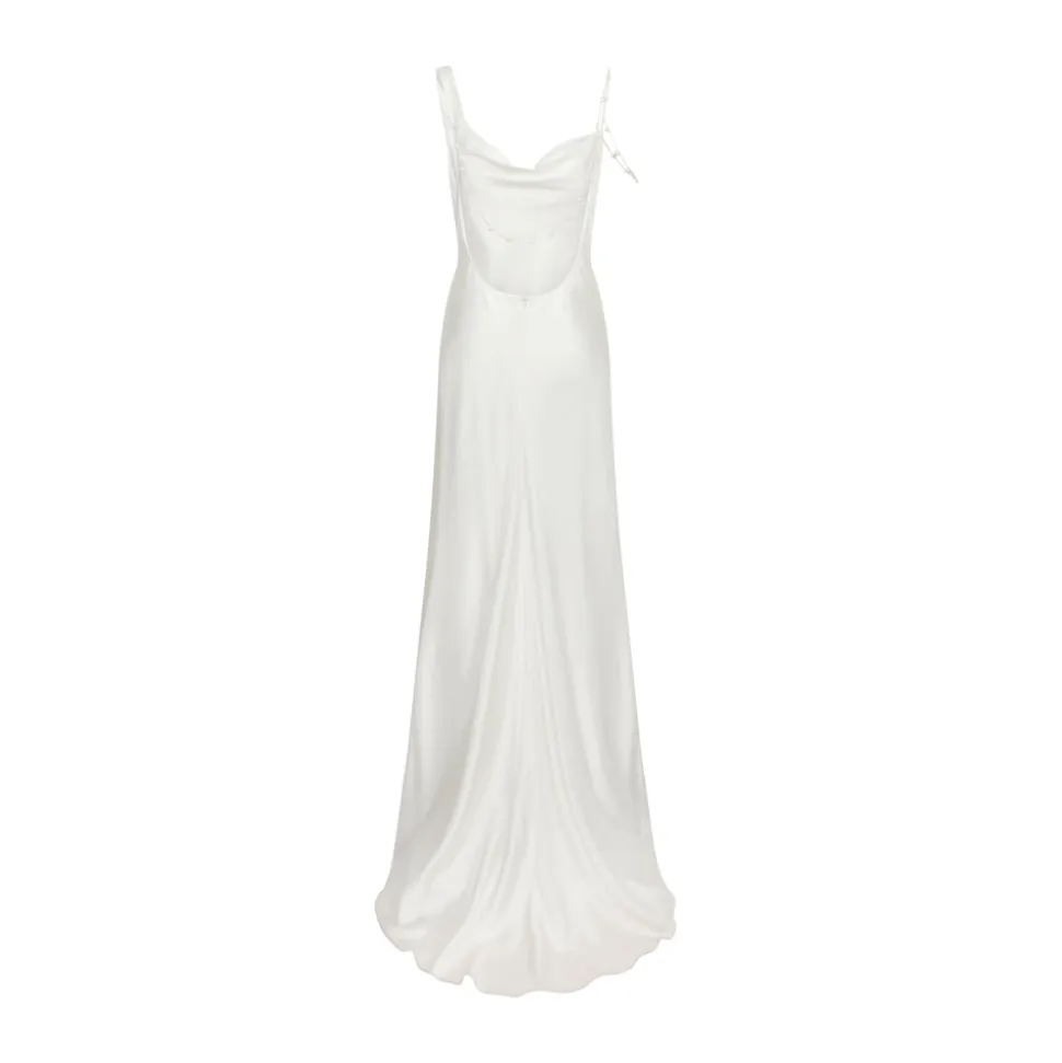 Asymmetric Cowl Dress with Pearl Straps | STYLE 019
