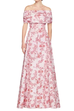 Auclair Dress In Pink Floral Damask Taffeta Faille