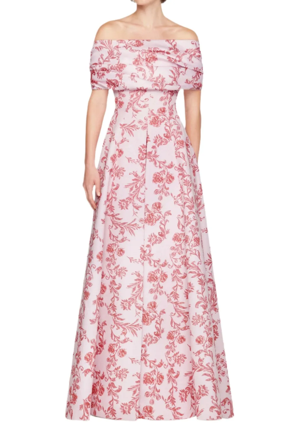 Auclair Dress In Pink Floral Damask Taffeta Faille
