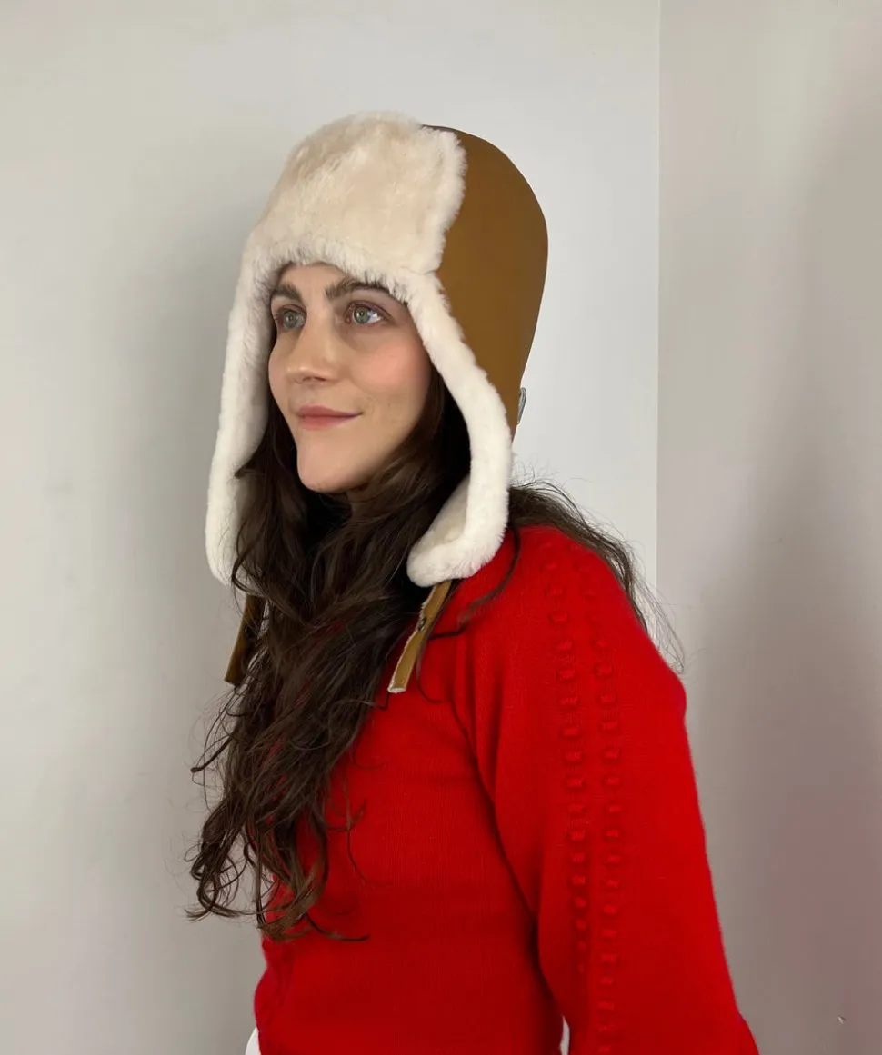 Aviator Hat in Tan and Cream