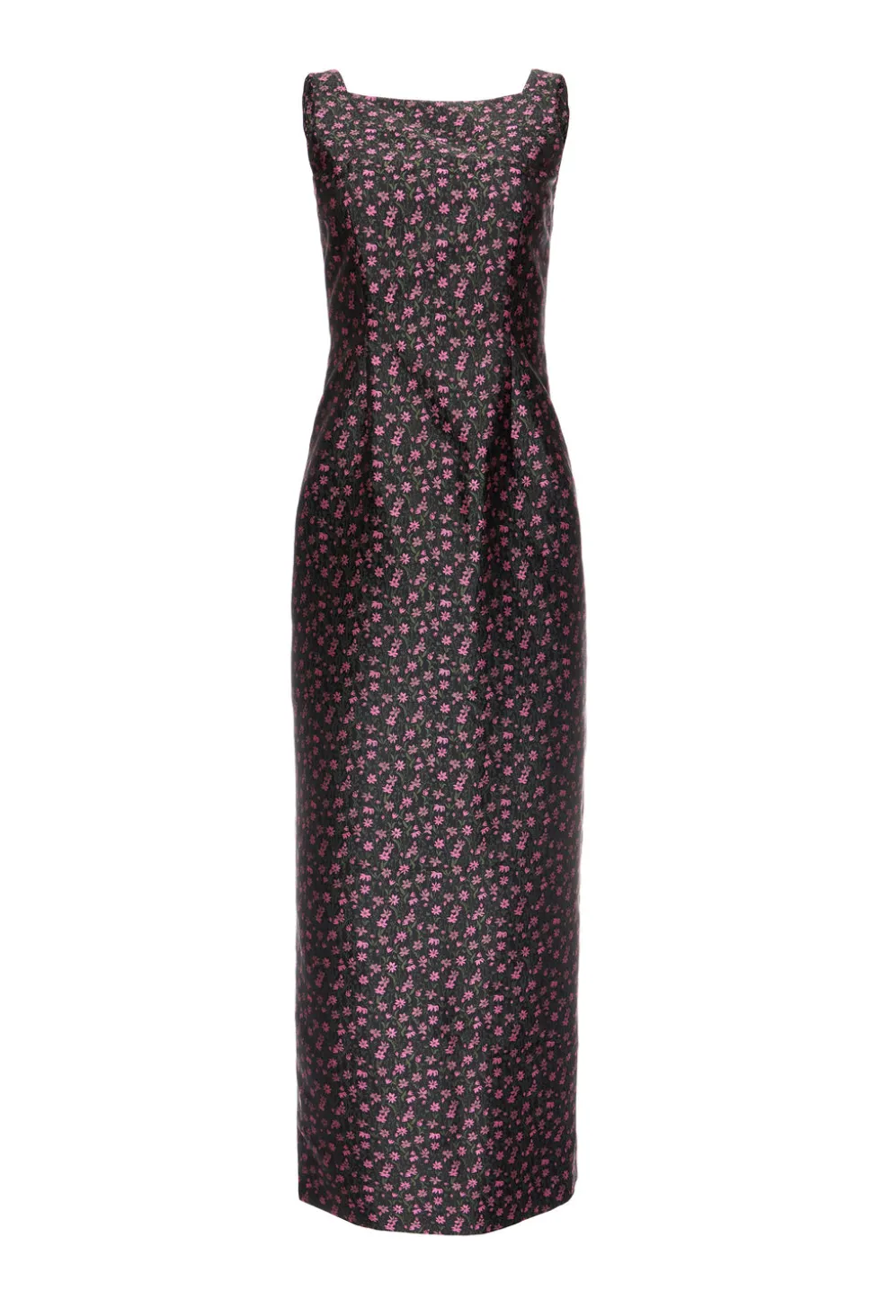 Ayak Dress in Black and Pink Floral Jacquard