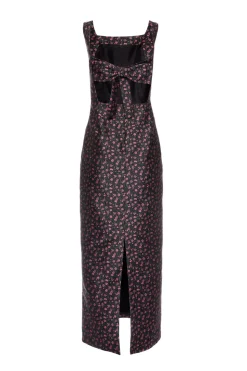 Ayak Dress in Black and Pink Floral Jacquard