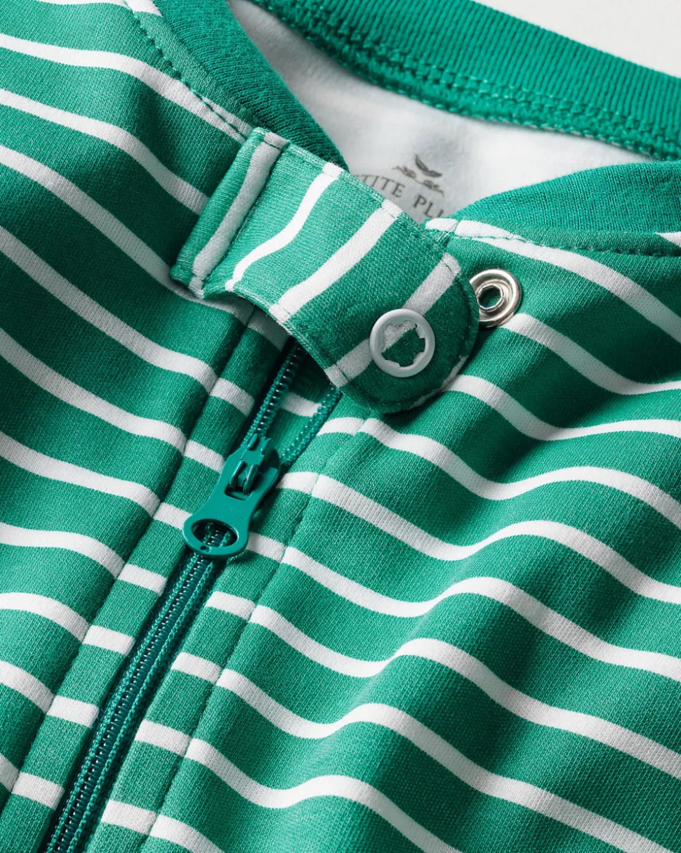 Baby’s Pima Snug Fit Romper in Green Stripe